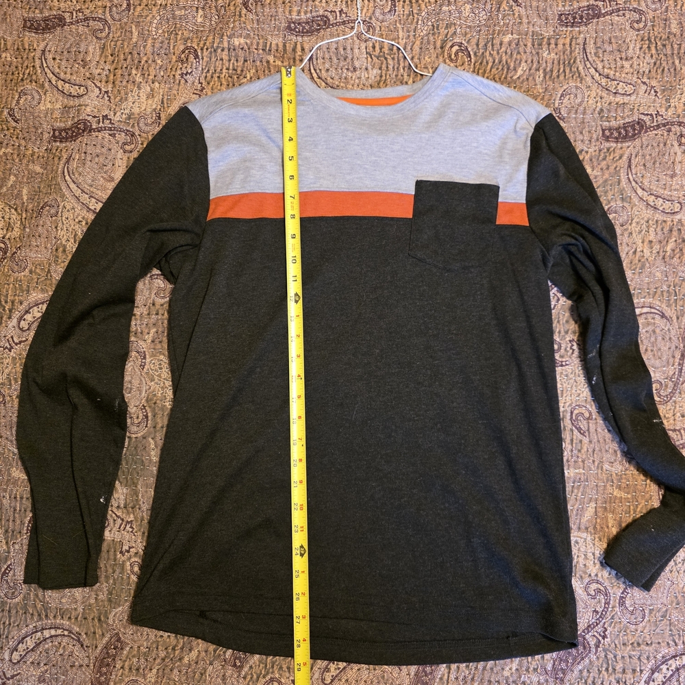 Men's Black and Gray Long Sleeve Shirt with Orange Stripe